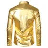 Heren Disco Shiny Gold Sequin Metallic Design Dress Shirt Lange Mouw Button Down Kerst Halloween Bday Party Stage Kostuum 210522