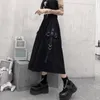 Gothic High Waist Cargo Kjolar Kvinna Harajuku Lös A-Line Pocket Midi Lång Svart Skirt Hip Hop Fashion Streetwear Oversize 210619