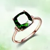 Bague carrée en jade vert émeraude plaqué or rose 18 carats bijoux en pierres précieuses incrustées simples avec bagues en cristal de tourmaline pour femmes