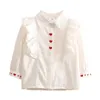 Spring Autumn Fashion 2 3 4 6 8 10 Years Children Long Ruffle Sleeve Cotton White Blouses Shirts For Kids Baby Girls 210529