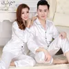 새로운 커플 잠옷 실크 새틴 잠옷 세트 길고 짧은 버튼 - 아래로 잠옷 양복 Pijama 여성 남성 Loungewear Plus 크기 PJ 세트 210330