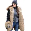 Grande collo di pelliccia di procione reale cappotto di pelliccia naturale reale giacca invernale lunga donna fodera di pelliccia di procione parka con cappuccio 210916