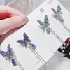 Bengelen kroonluchter 2022 mode Koreaanse glanzende vlinder strass druppel oorbellen voor vrouwen elegante parel tassel pendientes feest sieraden