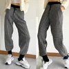 봄 가을 새로운 houndstooth 니트 당근 바지 탄성 높은 허리 바지 drawstring 패션 바지 streetwear 빈티지 하라주쿠 Q0802