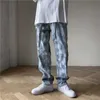 Dżinsy dla Męskie Streetwear Koreański Projektant Wstążka Regularna Denim Platformy Chic Homme Spodnie Hip Hop Hole Dżinsy Spodnie 210527