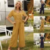 Kobiety Jumpsuits Women's Rompers Women Eleganckie długie spodnie kombinezon swobodny stały kolor przypięty jednokierunkowy romper z krótkim rękawem