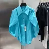 Frauen Blau Casual Große Größe Alle Spiel Bluse Revers Lange Ärmel Lose Fledermaus Shirt Mode Frühling Sommer 2F0594 210510