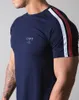 T-shirt da uomo a righe laterali da palestra da uomo in cotone a maniche corte slim sport bodybuilding fitness magliette da allenamento da uomo
