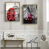 Britse stijl moderne canvas kunst muur foto's stad gebouwen bus telefooncel voor woonkamer home decor posters geen frame