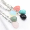 Mixed Natural Stone Heart Ball Beaded Pendant Necklaces For Women Men Fashion Party Club Decor Jewelry With Chain