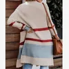 Women's Jackets Lady Color Block Knitwear Fall Winter Long Sleeves Loose Coat Top Female Cardigan Jacket Open Front With Pocket