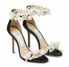 Elegant Bridal Wedding Dress Sandals Shoes Maisel Lady Pearls Ankle Strap Luxury Brands Summer High Heels Women's Walking