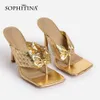 SOPHITINA Sandals Woman Mules Flip Flops Square Toe Slip On Slippers High Thin Heel Blingbling Lady Mature Style Shoes PB62 210513