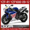 OEM هيكل السيارة ل Yamaha Whiite Blue YZF R1 1000 CC YZF1000 YZF-R1 2007 2011 2012 موتو Bodys 92NO.75 YZF-1000 YZF R 1 1000cc 2009-2012 YZFR1 09 10 11 12 Kit Fairing