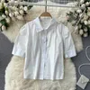 Women's Fashion Retro Chic Short Sleeve Shirt Tops + Bow less Package Hip Mini Dress Two Piece Suits S401 210527