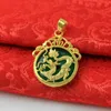 Collier pendentif Dragon de Jade pour hommes et femmes, plaqué or 24 carats, calcédoine circulaire, boucle sûre, pendentifs de personnage de bénédiction