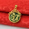 Jade Dragon hanger ketting voor mannen en vrouwen 24K vergulde cirkel Chalcedony Veilige gesp zegen karakter hangers