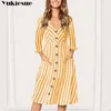 Moda donna autunno autunno manica lunga camicia camicia abito sexy scollo a V a strisce abiti casual invernali vestidos plus size 210608