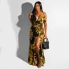 Recommend Korean Style Women Dress Summer Tie Dye Side Slit Elegant Boho Sexy Club Party Long Spaghetti Strap 210525