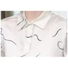 Tops das mulheres impressas camisa de mangas compridas botão até cetim seda vintage blusa feminina solta s 617H 210420