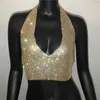 Tanques de mujeres Camis Mujeres Sexy Glitter Cristal Cultivo Top Bralette Halter Backless Deep V Rave Festivales Clubwear Party Concerts Cami para GI