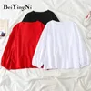 Beiyingni Lantern Sleeve Magliette Donna Tinta unita Allentato Vintage Plain T-shirt per donna O-Collo Moda autunno Top Camicie Mujer 210416