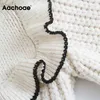 Chique strikje patchwork gebreide trui vrouwen ruches zoete jumper tops vrouwelijke lange mouw toevallige truien 210413
