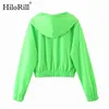 Mode Hoodies Dames Zipper Hooded Sweatshirt Solid Batwing Lange Mouw Casual Crop Top Green Green Outlebear 210508