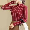 Sexmkl Striped Turtleneck Pullover Kvinnor Vinter Tjock Tröja Röd Koreanska Ladies Office Stickad Black Top Pull Femme 210805