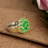 Emerald double color electroplated flower lady ring