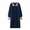 Kobiety zima długi sweter i swetry obciążenia kołnierz Rainbow Sleeve Dresses Side Split Kolean Knit Vestido 210430