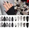 Falsche Nägel 24PCSBox Schwarz Matt Leopard Nagelspitzen Stiletto Kuhmuster Fake mit Kleber Full Cover Mädchen Kunst Zubehör6995652