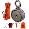 Dupla face 300-500kg Magnet Kit de pesca Neodymium ímãs Corda Garra Luvas de cola Plástico Saco de Pá magnética Recuperação Magnética Salvage