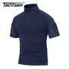 TACVASEN Maglietta estiva da uomo Maglietta tattica da paintball blu scuro Maglietta a maniche corte in cotone mimetico militare Caccia Abbigliamento 5XL 210714