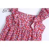 Mulheres Longos Vestidos Sem Mangas Strap Ruffles Pink Floral Plissado Vestido Praia Estilo Holiday 210430