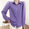 BLSQR Мода кнопка в горошек Dot Print рубашка винтажная блузка женская фиолетовая леди с длинными рукавами женские свободные уличные рубашки 210430
