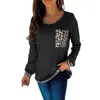 Herfst Dames lange mouw T-shirts Mode Ronde hals Patchwork Leopard Print Dames Trui Shrats Outdoor Sports Casual Kleding G93H2F7