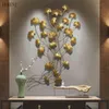 Chinese Metal Decoration Living Room Wrought Iron Pendant Background Porch Modern Ginkgo Leaf Wall Hanging 210414