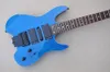 Blue Body Headless Electric Guitar with 3 Pickups,Tremolo,Rosewood fingerboard,Black Hardwares,offer customized