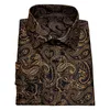 Camisas casuais dos homens Barry.Wang Black Glod Paisley Camisa de seda floral para homens Acessórios de casamento Casul Designer de moda CC-007