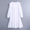 VUWWYV Weiß Übergroße Rüschen Midi Kleider für Frauen Vintage Party Frau Kleid Langarm Front Knöpfe Vestidos 210430