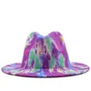 Kleurrijke Breed Brim Kerk Derby Top Hoeden Panama Vilt Fedoras Hoed voor Mannen Vrouwen Kunstmatige Wol Britse Stijl Jazz Cap