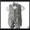 Vente transfrontalière usine été robe pour enfants garçon Ha Yi Gentleman manches courtes bébé body faux deux gilet Creeper R8H24 barboteuses Kbas1