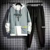 2021 Män Tracksuit Jogging Suit Patchwork Hoodies Set Hip Hop Streetwear Jacka + Lastbyxor Män Sweatpants Jacka Kläder G1222