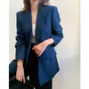 Blazer Jakcetの女性Est Designer Blue Looding Blazersコート秋冬韓国風の壁210608