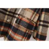 Streetwear Women Woolen Plaid Blazers Fashion Ladies Slå ner Krage Coats Vintage Kvinna Chic Pocket Jackor 210527