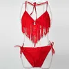 2021 Sex Brasilianischer Bikini Mit Fransen Badeanzug Halter Bikiny Set Frauen Badeanzug Damen 2 Stück Schwarz Weiß Bademode Vikinis X4959162