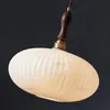 Creative Oval Glass Pendant Lamp Walnut Wood Copper Head Suspension Light Hotel Cafe Living Dining Bedroom Mouth-Blown Lighting