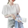 Summer Fashion Product French Retro Lace Mesh skarvad skjorta söt ålder reducerande kortärmad blus jxmyy 210412