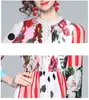 Celebrity Polka Dot Kwiat Drukowane Boho Letnia Sukienka Dla Kobiet Patchwork Koronki Ruched A-Line Holiday Midi Robe Plus Rozmiar Z 210421